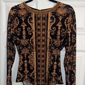 Fashion Nova Black and Gold Baroque Blouse